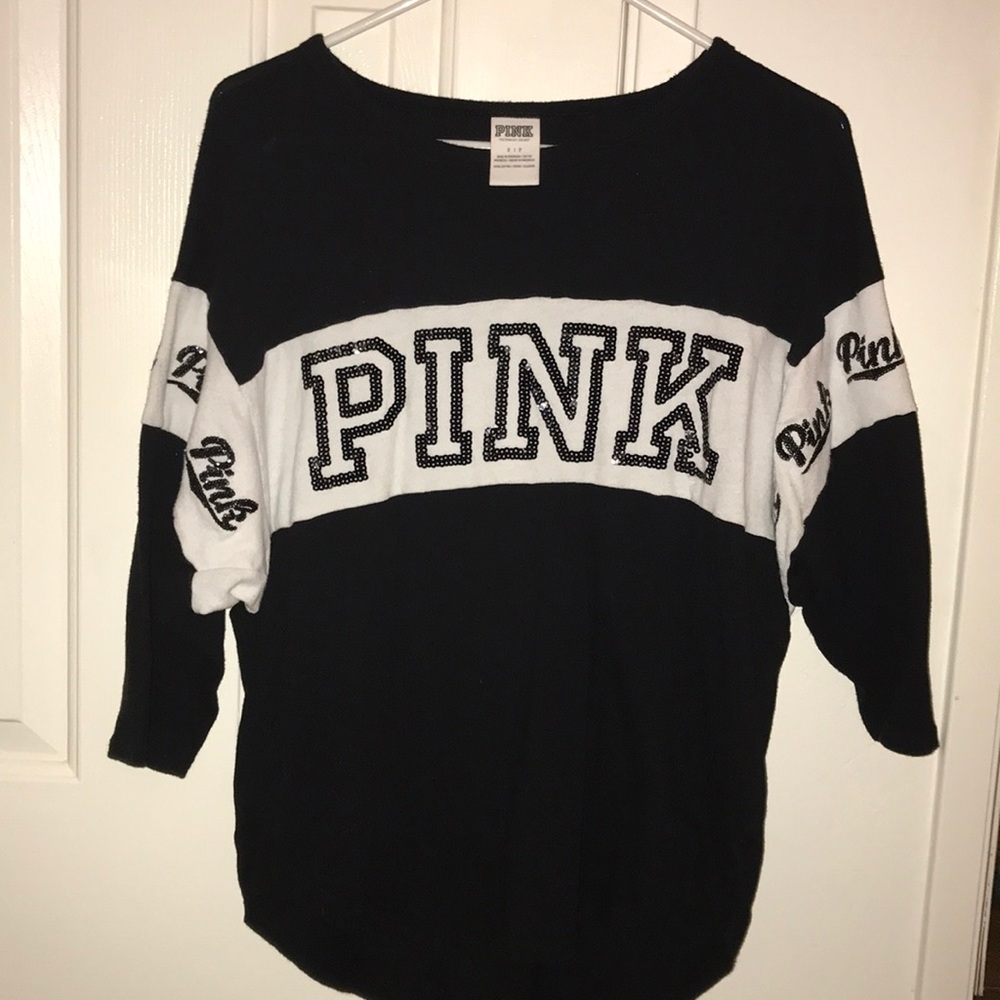 Black and white sequin PINK top